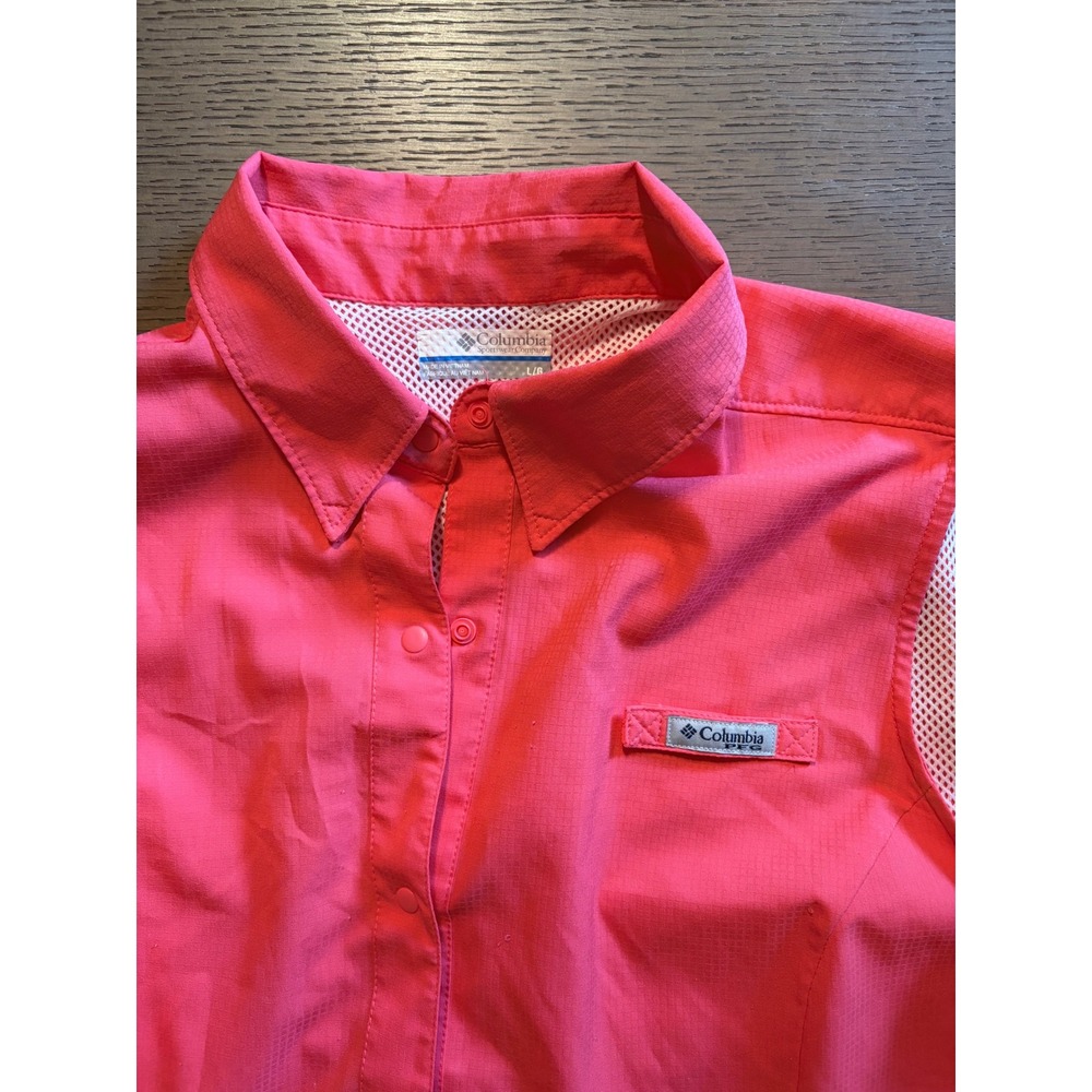 Columbia PFG Mens Sleeveless Fishing Shirt Coral Pink Ripstop Ventilated L/G - Picture 8 of 11